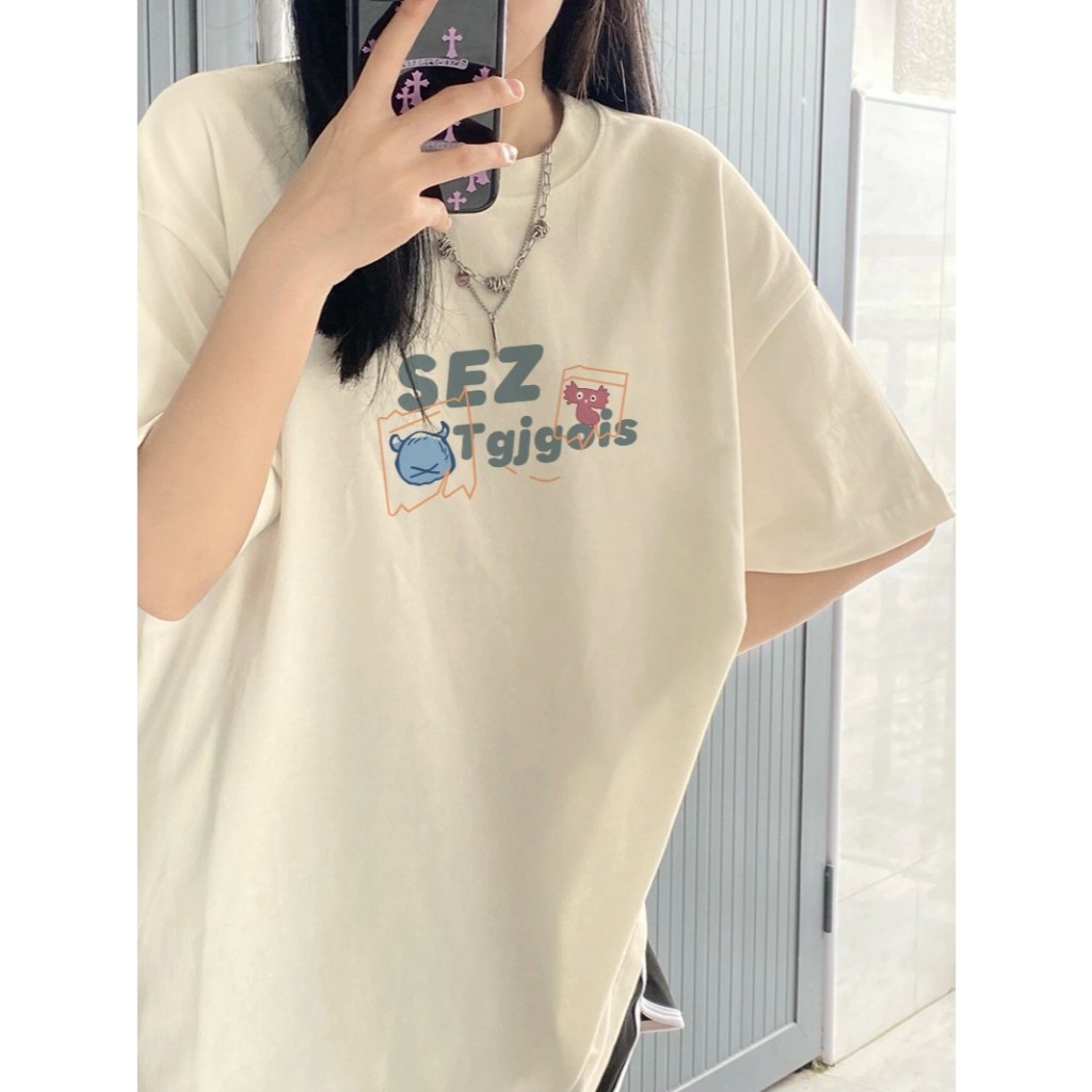 （Giao hàng 24h）Angela Áo Thun Nữ Cổ Tròn Ngắn Tay In Hình Thời Trang Hàn Quốc Y2K