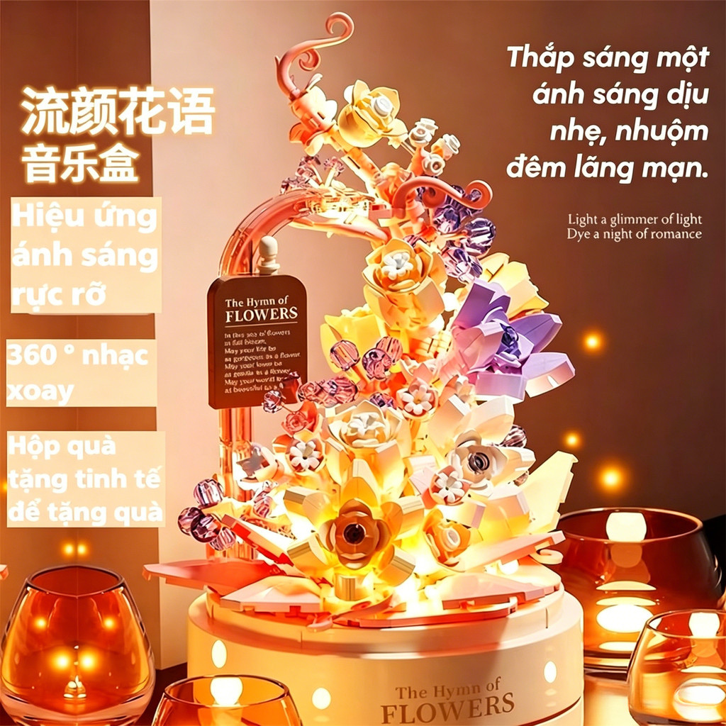 Khối Xây Dựng Hoa Xoay Hộp Nhạc Tự Làm Giáo Dục Trẻ Em Lắp Ráp Đồ Chơi Handmade Bé Trai Bé Gái Quà Tặng Trang Trí