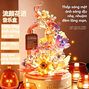 Khối Xây Dựng Hoa Xoay Hộp Nhạc Tự Làm Giáo Dục Trẻ Em Lắp Ráp Đồ Chơi Handmade Bé Trai Bé Gái Quà Tặng Trang Trí