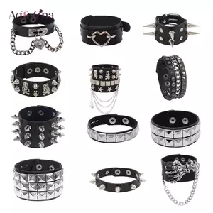 AqToCna thập niên 90 Thời Trang Phong Cách Punk Vòng Tay Cá Tính Da PU Ba Hàng Gai Vuông Vòng Tay Lắc Tay 2024 Dự Tiệc Trang Sức Quà Tặng AqToCna