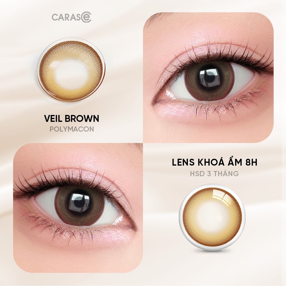 [1 chiếc] Kính áp tròng khoá ẩm 8H 3 Tháng Màu Nâu Olive Tự Nhiên CARASE, Lens cận VEIL BROWN
