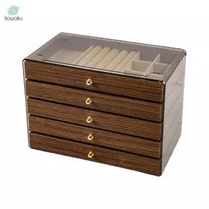 Hộp đựng đồ trang sức bằng gỗ có nắp trong suốt, có thể xếp chồng lên nhau, đa chức năng, cho dây chuyền và mặt dây chuyền. Nội thất mềm mại.
