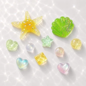 {ĐỘC QUYỀN] Set Charm Sao Biển Chanh Lime Vỏ Sò Xanh Resin Trong Suốt Kawaii DIY Gắn Dép Cute Pastel Đại Dương 🍋✨