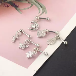 AqToCna Zircon Bông Tai Xoắn Tai Lobe Xuyên Conch Tragus Dangle Sụn Nhẫn Pierc AqToCna