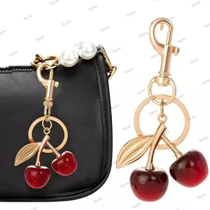 Móc khóa anh đào PYCOU, Móc khóa nhựa trang sức DIY, Vòng chìa khóa xe hơi lấp lánh trái cây lấp lánh thời trang dành cho nữ Cô gái