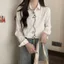Tất Cả Trận Đấu Sẵn Sàng Thu Đông Phong Cách Mới Thời Trang Tươi Preppy Phong Cách Mèo Dễ Thương Thêu Trắng Dài Tay