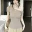 Thiết kế phong cách Hàn Quốc Thắt nút vai xếp li eo hẹp mỏng hơn Áo thun ngắn tay nữ Slim-Fit Style Hot Girl One-Shoulder Top