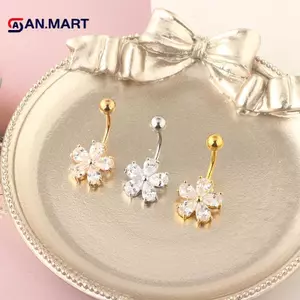 AN.MART Tinh Tế Zircon Thép Không Gỉ Cơ Thể Trang Sức Hoa Bụng Nút Nhẫn Dangling Piercings Phụ Kiện Dễ Thương Goth Nữ Gợi Cảm Rốn Xuyên VN