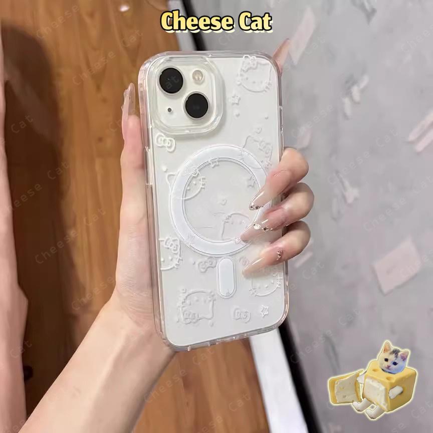 Ốp điện thoại từ tính trong suốt hình mèo Kitty đơn giản cho iPhone 14 13 15 16 17 Pro Max 11 12 Pro Xs Max XR 7 Plus