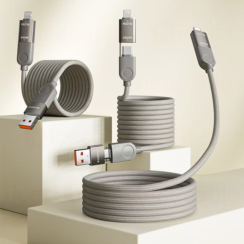Cáp dữ liệu từ tính 4 trong 1 USB / Type C sang Type C / IOS PD240W Cáp dữ liệu dệt Nylon siêu nhanh Cáp dữ liệu từ tính có thể đảo ngược cho iOS / Android