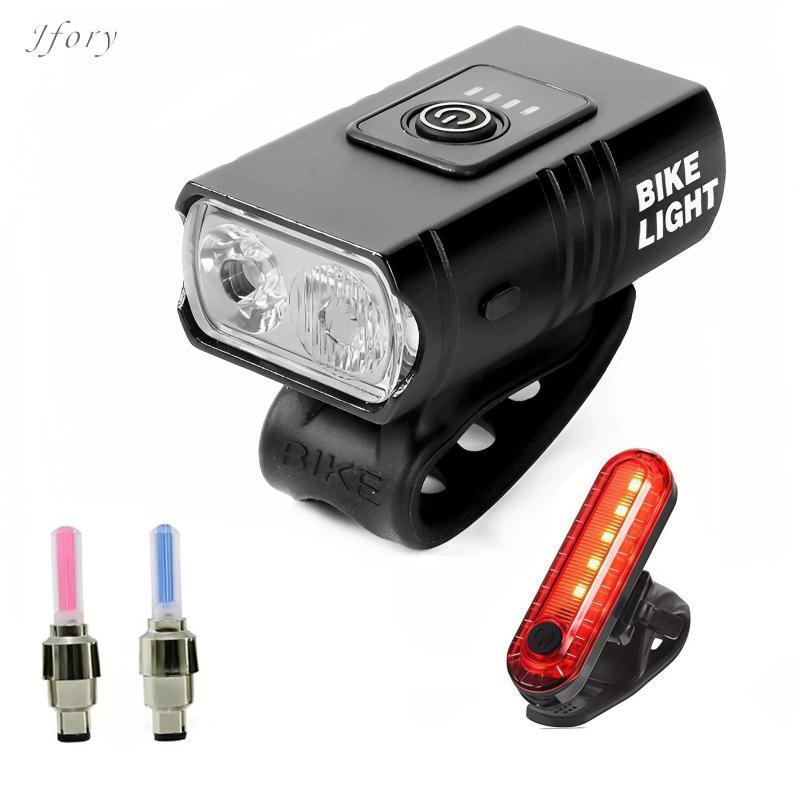 Bộ đèn LED xe đạp Jfory Hợp kim nhôm có thể sạc lại phía trước và phía sau Chống nước Dễ dàng gắn cho chuyến đi đường mòn ban đêm