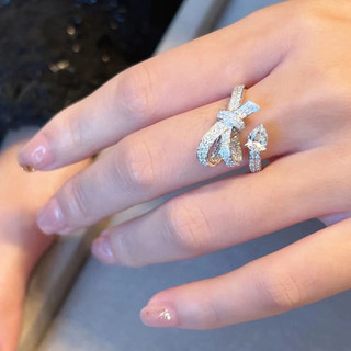 Châu Âu Mỹ ins Phong Cách Mới Nơ Giọt Nước Zircon Nhẫn Nữ