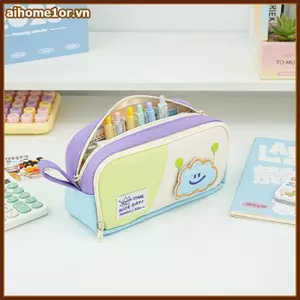 Túi bút chì hoạt hình cầm tay Mini AIHOM Dung tích lớn hai lớp để lưu trữ dễ dàng,