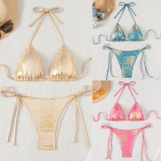 Đồ Bơi Nữ Màu Trơn Bronzing Dây Cốc Lớn Hai Mảnh Bikini Đồ Bơi