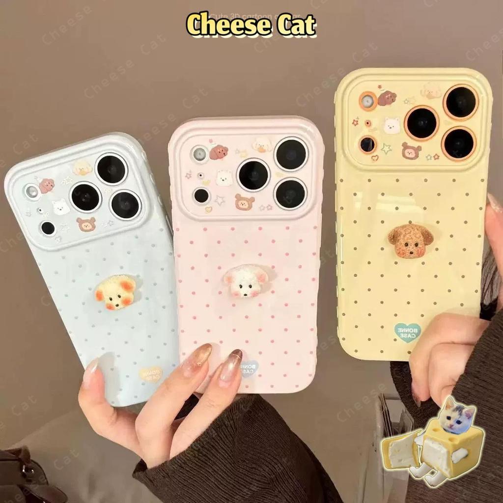 Ốp điện thoại hình con chó con màu kẹo đơn giản 3D dành cho iPhone 14 13 12 11 15 Plus 16 17 Pro Max