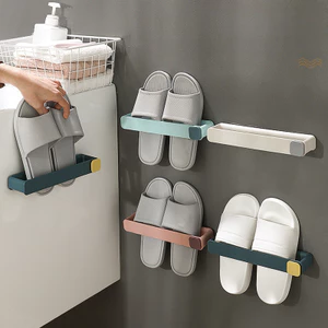 Giá đỡ dép, giá đựng đồ treo tường màu trơn đa chức năng không khoan