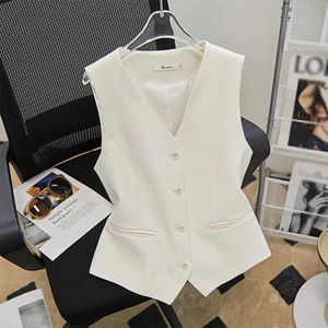 Pháp Retro Thời Trang Nẹp Eo Ngắn Áo Khoác Nữ Tính Khí Cao Cấp Cổ Chữ V Trắng Phù Hợp Với Vest 6.4