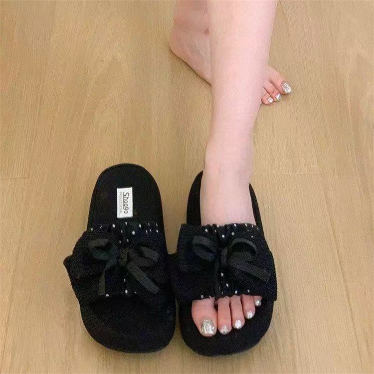 Thời Trang Phong Cách Hàn Quốc Chấm Bi Ngọt Nơ Flip-Flops Mùa Hè Phong Cách Mới Thoải Mái Mặc Bên Ngoài Chống Trơn Trượt Chống Mài Mòn Dép Đế Dày Nhà Máy Giá Bán Buôn