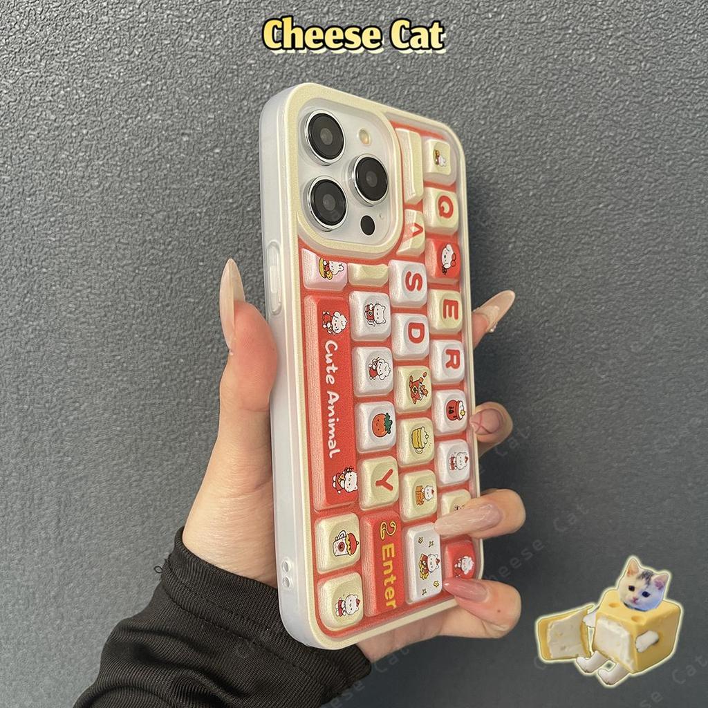 Bàn phím 3D Ốp điện thoại hình chú thỏ dâu tây cho iPhone 11 14 13 15 12 16 17 Pro Max Ốp điện thoại giảm căng thẳng
