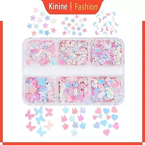 KIN Lấp Lánh Kim Sa Lấp Lánh Phối Móng Tay Nghệ Thuật Hỗn Hợp Trái Tim Hình Ngôi Sao Kim Sa Lấp Lánh Cho UV Gel Ba Lan