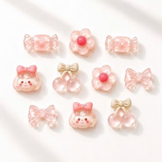 [ĐỘC QUYỀN]  Set Charm Hồng Pastel Pha Lê Trong Suốt, Bộ Charm Cherry Kẹo Hoa Và Bé Gái Kawaii Dễ Thương Trang Trí Dép