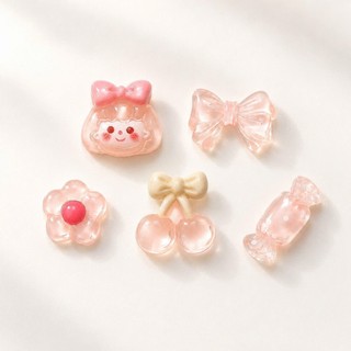 [ĐỘC QUYỀN]  Set Charm Hồng Pastel Pha Lê Trong Suốt, Bộ Charm Cherry Kẹo Hoa Và Bé Gái Kawaii Dễ Thương Trang Trí Dép