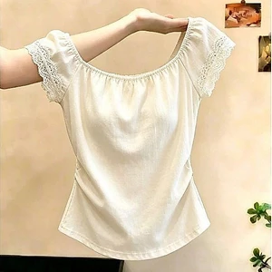 Áo thun cổ phẳng phù hợp mùa hè tay ngắn 2026 Phong cách mới Phiên bản Hàn Quốc Slim-fit Top Commuter All @ -