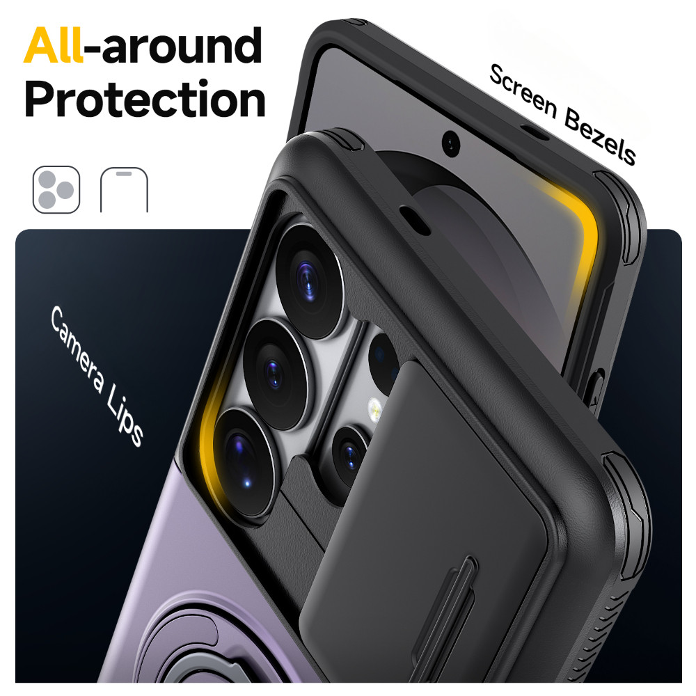 Khe cắm thẻ ẩn có giá đỡ xoay Vỏ điện thoại cho Samsung Galaxy S26 S25 S24 S23 S22 Plus Ultra FE Vỏ trượt ống kính Bảo vệ vỏ thời trang chống rơi chất lượng cao