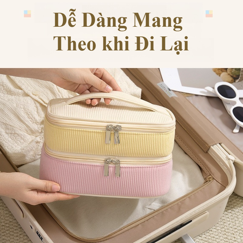 Túi Đựng Mỹ Phẩm 2 Lớp Cho Nữ, Cốp Đựng Đồ Makeup Cá Nhân Du Lịch, Dung Lượng Lớn, Dễ Mang Theo, Chất Vải Mềm Mại