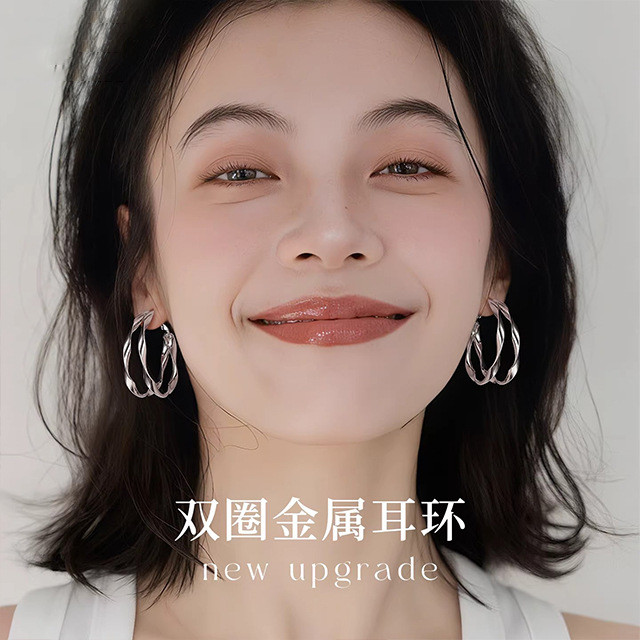 Bông tai bạc xoắn hai lớp thời trang