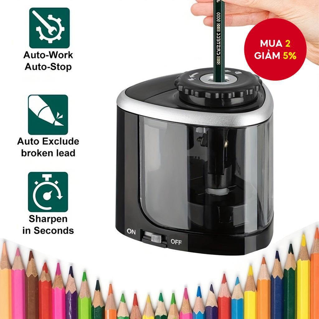 Máy mài bút chì điện tự động - Thiết kế máy tính để bàn cho bút chì 6-8mm - Hoàn hảo cho học sinh và sử dụng văn phòng