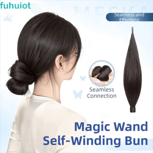 FUHUIOT Self-Winding Bun Tóc Nối Dài, Bọc Linh Hoạt Xung Quanh Tổng Hợp Tóc Thẳng Dài, Lông Tơ Thời Trang 16Inch Hoa Tự Nhiên Bun Đầu Tóc Giả Cho Nữ