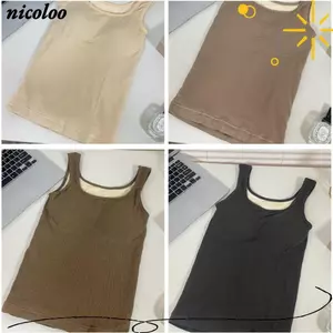 Áo Vest giữ nhiệt NICOLOO, Áo lót ấm thiết kế không tay cổ chữ U, màu trơn ấm áp có miếng đệm ngực Bình giữ ấm mùa đông hàng đầu