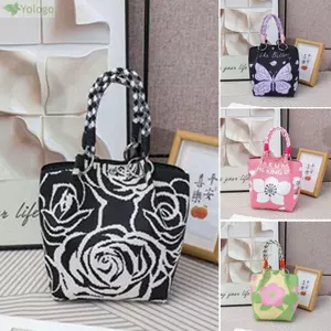 Túi Xô Dệt Kim YOLOGO, Túi Đeo Vai Dung Tích Lớn Hoa, Khóa Vòng Dệt Di Động Túi Đeo Tay Handmade Cho Nữ Bé Gái