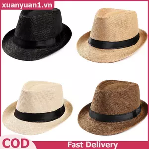 XUAN Unisex Mũ Nam Nữ Fedora Trilby Rộng Vành Rơm Mũ Đi Biển Mặt Trời Quý Ông Adlut VN