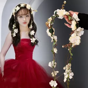 2025 Phong Cách Mới Vòng Hoa Mũ Đội Đầu Mori Cô Gái Hoa Nhánh Lá Tua Rua Vòng Hoa Băng Đô Thời Trang Mori Headband Phụ Kiện Tóc Tươi