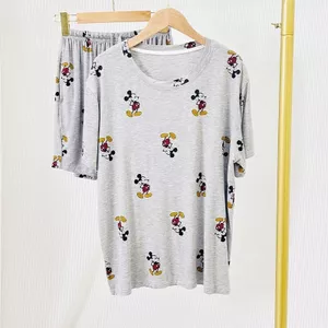 40-72kg Chuột Mickey Xám Đồ Ngủ Mùa Hè Nữ Modal Tay Ngắn Quần Short Hoạt Hình Bộ Đồ Ngủ