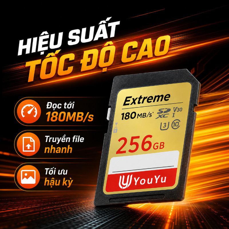 Thẻ nhớ máy ảnh (thẻ SD) 32GB, 64GB, 128GB: Ghi và chụp tốc độ cao, phù hợp với máy ảnh và máy quay phim.