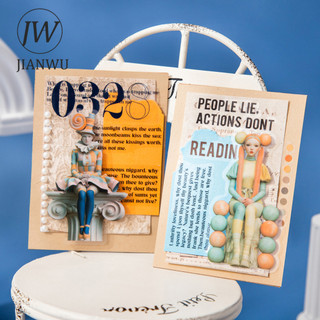 JIANWU Vintage Nghệ Thuật Nhân Vật Hoa Phong Cảnh Chất Liệu Cắt Kéo Thêu Sò PET Miếng Dán Sáng Tạo DIY Tạp Chí Văn Phòng Phẩm