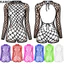 KANGN Fishnet Đồ bơi che đậy, Áo liền quần rỗng màu trơn phong cách không lưng, Áo liền quần dài tay thời trang gợi cảm xuyên thấu đồ đi biển Tiệc hồ bơi