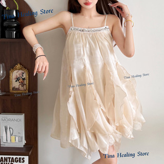 Đầm ngắn nữ mùa hè phong cách Hàn, kiểu dáng ngọt ngào, đính sequin, dáng rộng thanh lịch