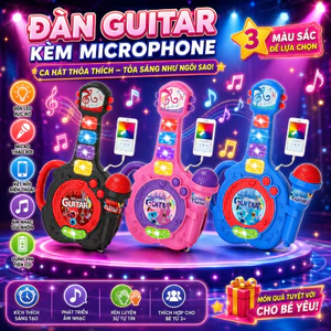 【SKISOPGO】Micro âm nhạc cho trẻ em,Đàn guitar kèm micro và đèn có thể phát nhạc,ta kết nối điện thoại thông minh có dây