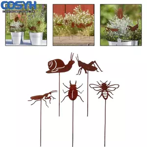 <cosyh>5PCS Rusty Insect Decorative Stakes for Garden Outdoor Iron Animal Decoration