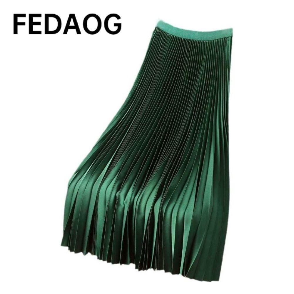 Váy dài FEDAOG Satin, Váy chữ A co giãn Satin mượt mà, Váy lưng cao màu trơn thời trang dành cho nữ
