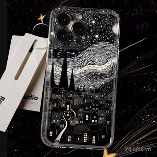 Ốp điện thoại trong suốt hợp thời trang độc đáo Làng đêm Van Gogh Art Thích hợp cho iPhone 17promax / 14promax / 16 / 13 / 15pro / 12pro / 13promax Vỏ chống sốc