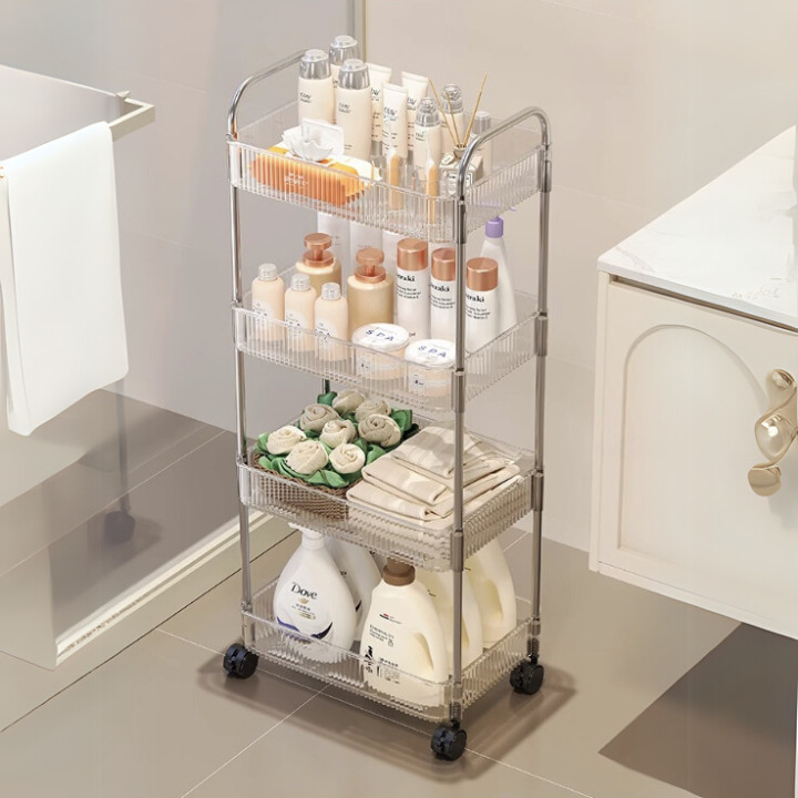 Kệ Đựng Đồ Đa Năng Trong Suốt MORI Có Bánh Xe Xoay 360 Độ, Kệ Để Mỹ Phẩm, Đồ Bếp, Xe Đẩy Spa 2 3 4 tầng Cao Cấp