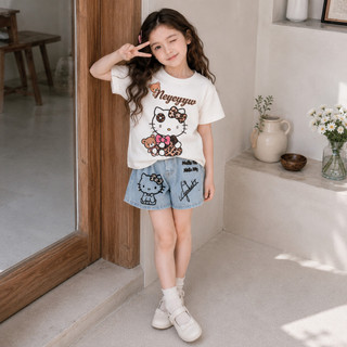 Set Áo Thun In Hình + Chân Váy Denim Bé Gái – Thiết Kế Dễ Thương, Phong Cách Hàn Quốc