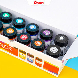 Hộp 12 màu Poster Pentel 30ml màu vẽ tươi sáng dễ pha chồng màu dùng được trên mọi chất liệu