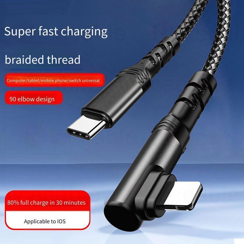 90° Cáp dữ liệu sạc thiết kế khuỷu tay hình chữ L 100W 6A Cáp dệt sạc siêu nhanh Type C sang Type C / Sạc IOS / Cáp dữ liệu trò chơi
