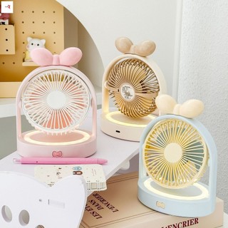 Quạt để bàn Mini tốc độ có thể điều chỉnh - Thiết kế nơ trái tim ngọt ngào có đèn ấm áp cho ký túc xá